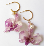 Small Purple Orchids on Gold Hoops