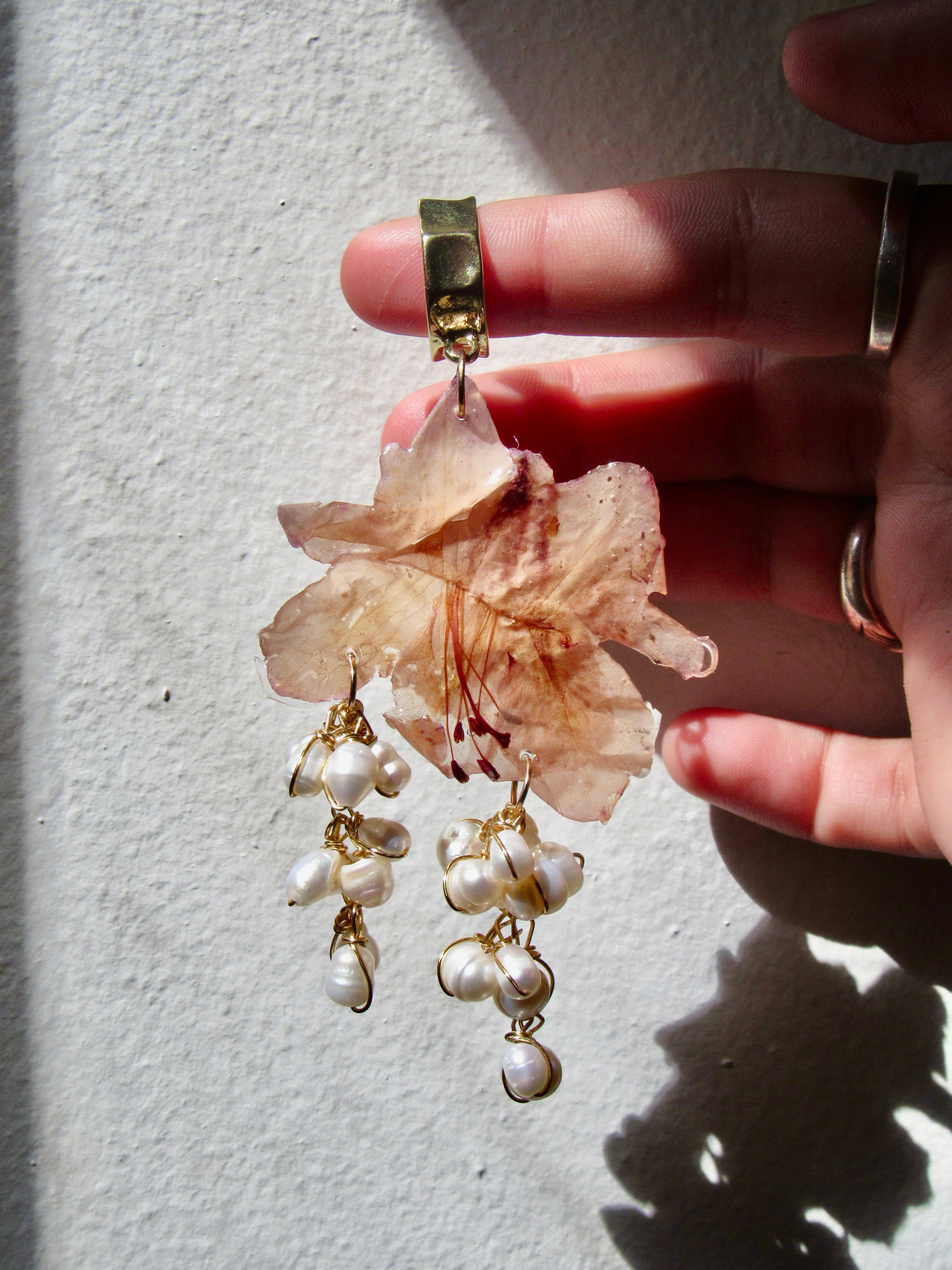 Floral Pearl Earrings on Gold Hoops