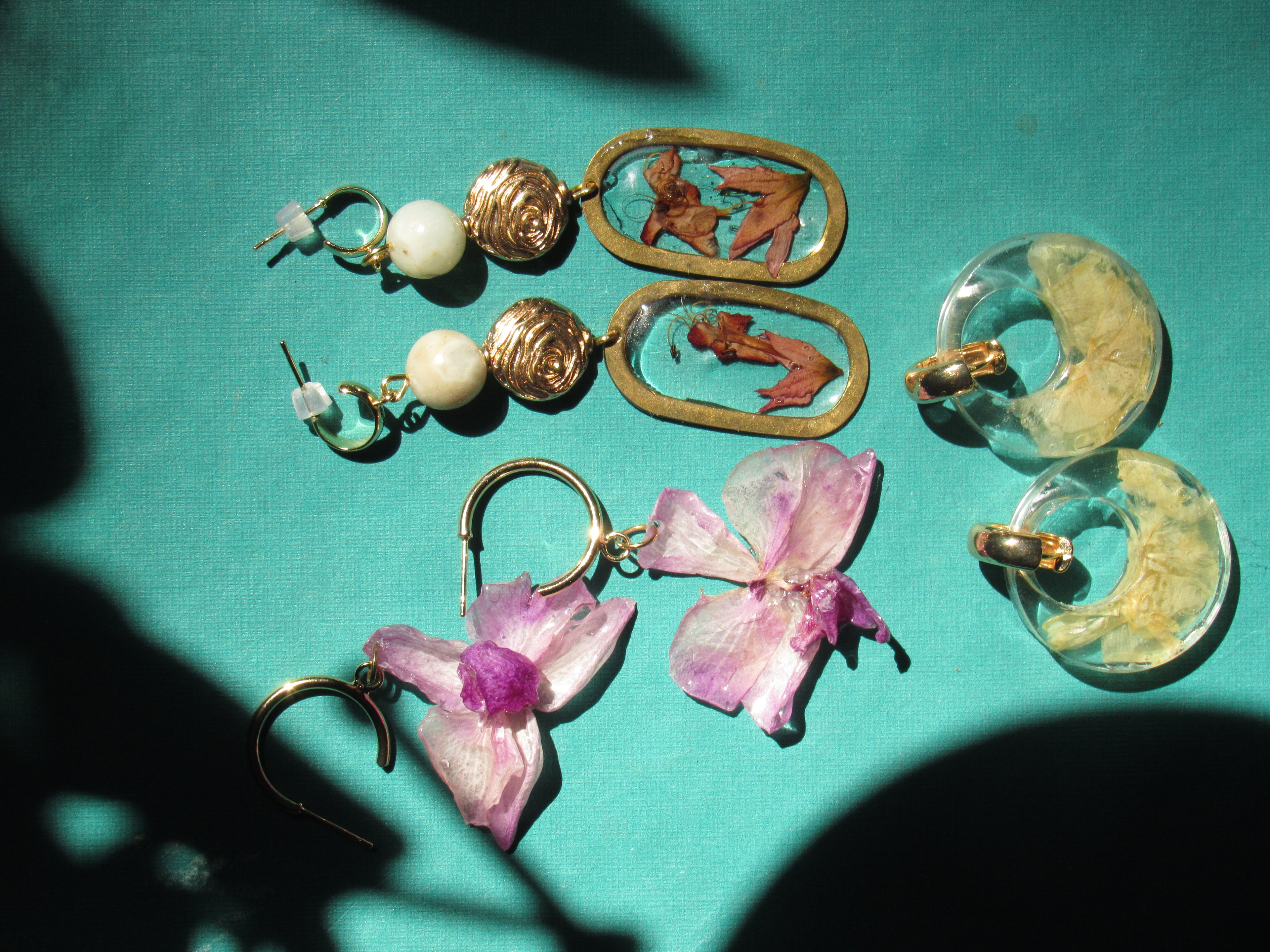 Small Purple Orchids on Gold Hoops