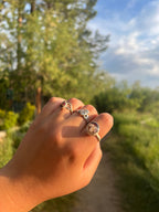 Pink Flower Round Bezel Silver Ring