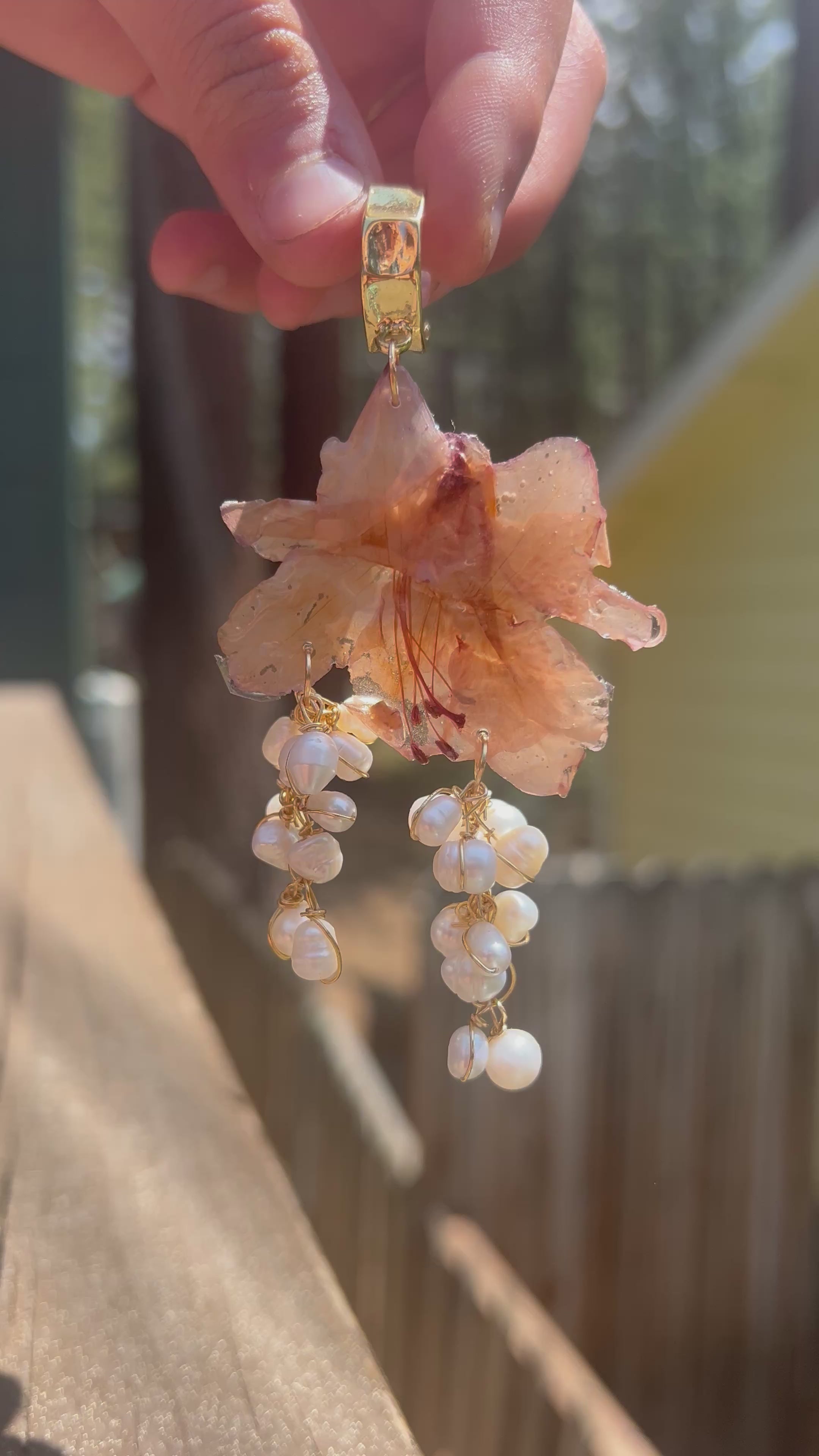 Floral Pearl Earrings on Gold Hoops
